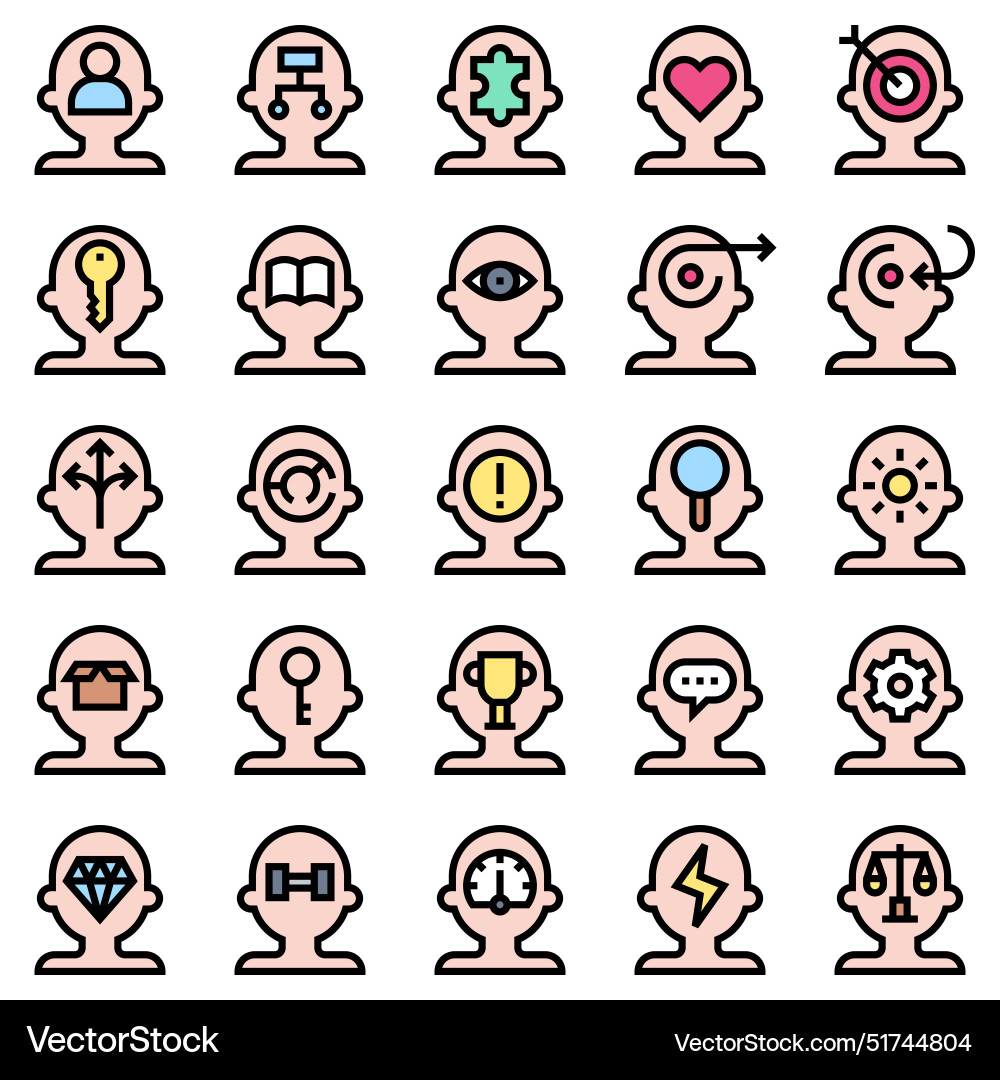 Mind process filled icon set in design Mind process filled icon set in design Vector Image