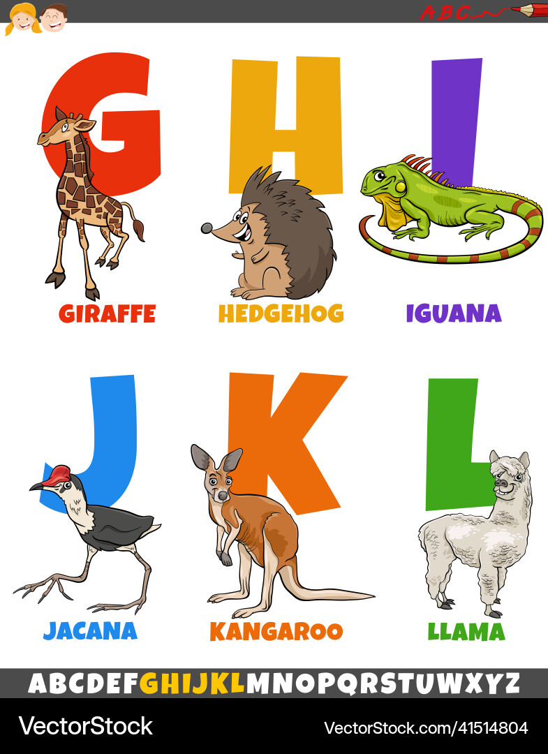 Pädagogisches Alphabet mit Karikaturtier Pädagogisches Alphabet mit Karikaturtier vektorbild