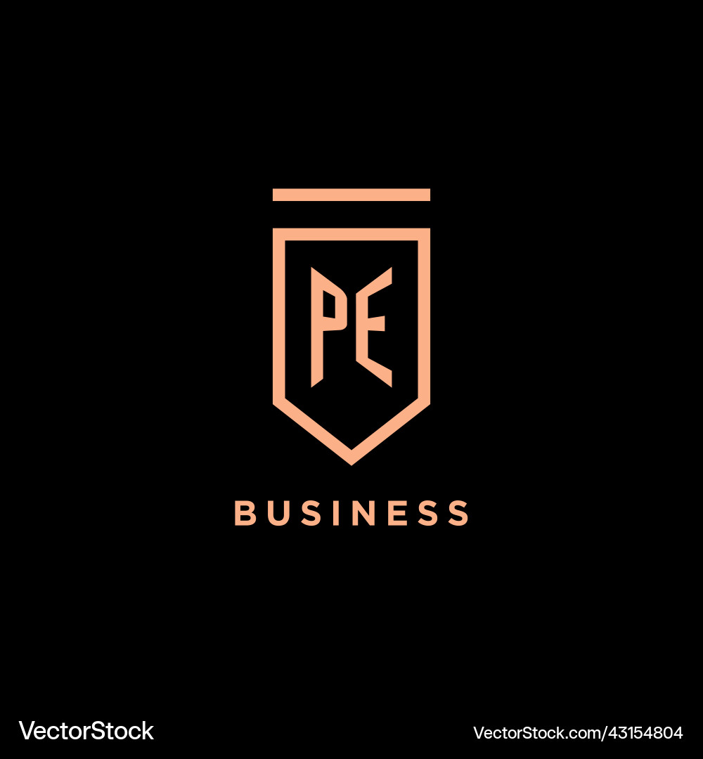 Pe monogram initial with shield logo design icon Pe monogram initial with shield logo design icon Vector Image