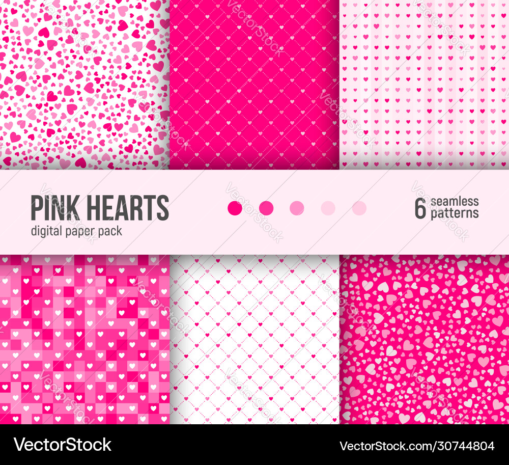 Pink Hearts Abstract Pattern Pack vector image