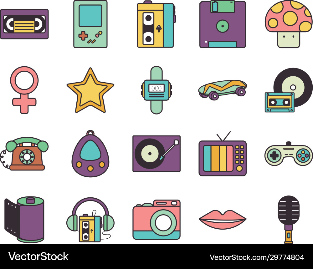 Retro line fill style icon set design Retro line fill style icon set design Vector Image