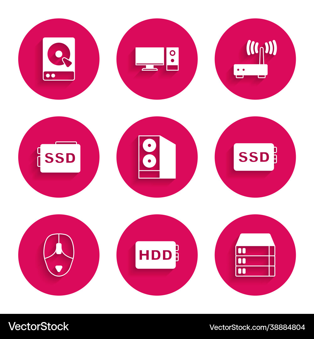 Set case computer hard disk drive hdd server Set case computer hard disk drive hdd server Vector Image