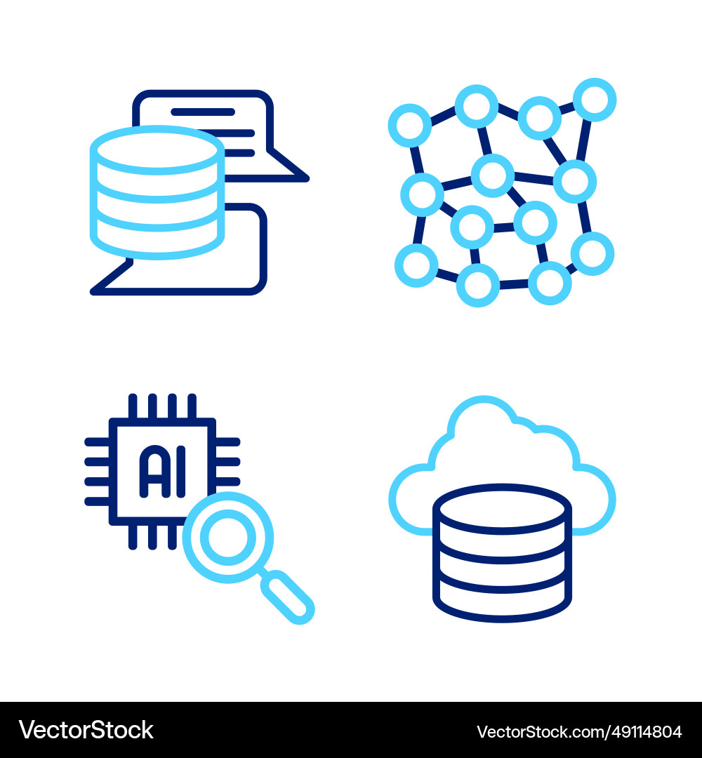 Set line cloud database processor cpu neural Set line cloud database processor cpu neural vector image