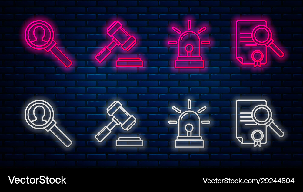 Set line judge gavel flasher siren magnifying Vector Image