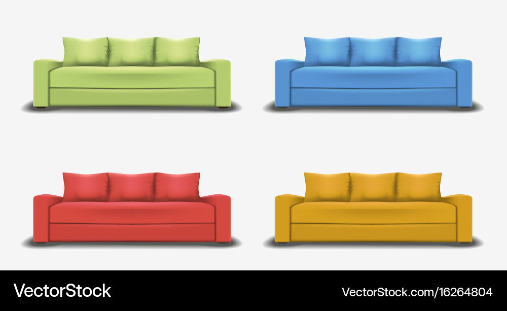 Set of colorful sofas object realistic design vector image