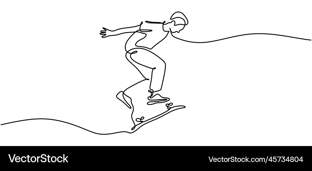 Skateboard game player continuous one line Skateboard game player continuous one line Vector Image