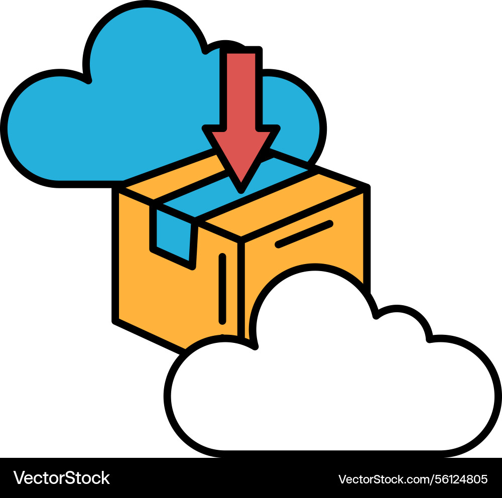 A box with red arrow pointing to it and cloud A box with red arrow pointing to it and cloud vector image