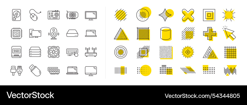 Computer components line icons set of motherboard Computer components line icons set of motherboard vector image