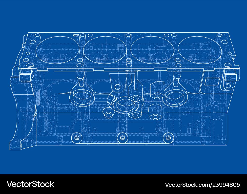 Engine block sketch rendering of 3d Engine block sketch rendering of 3d Vector Image