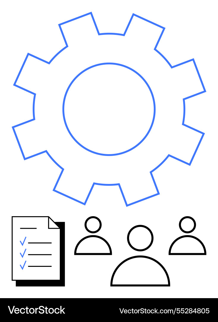 Gear with checklist and team icons representing Vector Image