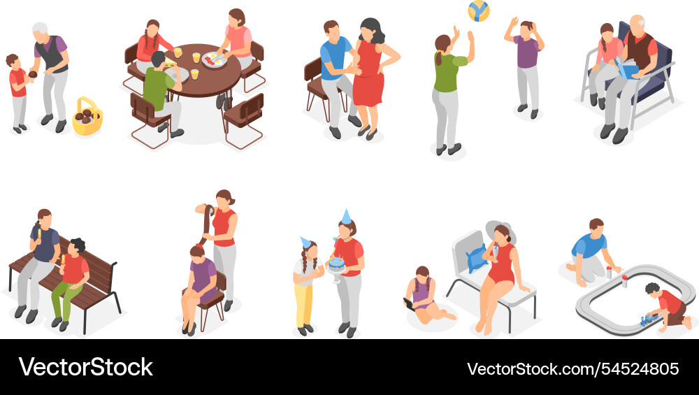 Isometric family parents with kids children play Isometric family parents with kids children play vector image