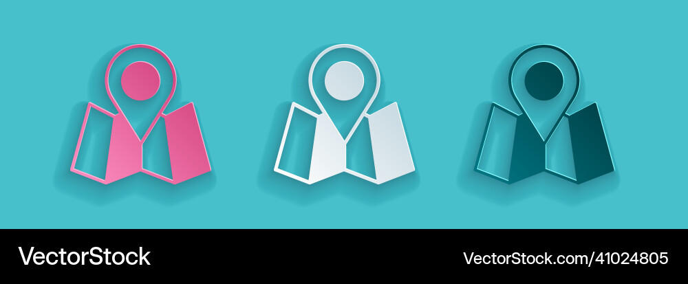 Paper cut folded map with location marker icon Vector Image