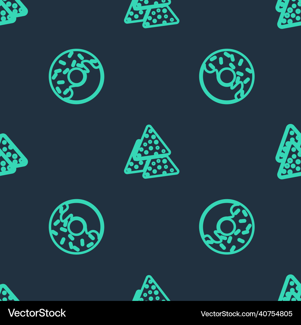 Set line nachos donut and on seamless pattern Vector Image