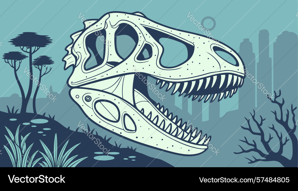T-rex skull in stark landscape design generative Vector Image