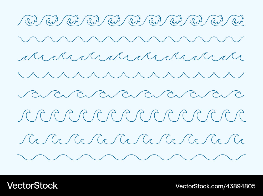 Waves curve line style sea pattern borders Waves curve line style sea pattern borders vector image