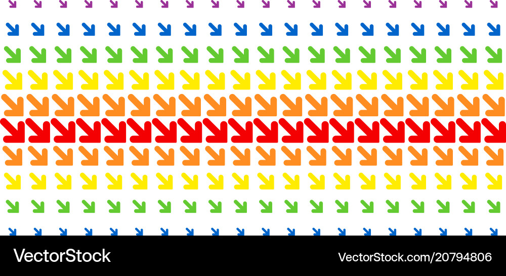 Arrow down right shape halftone spectrum grid Vector Image
