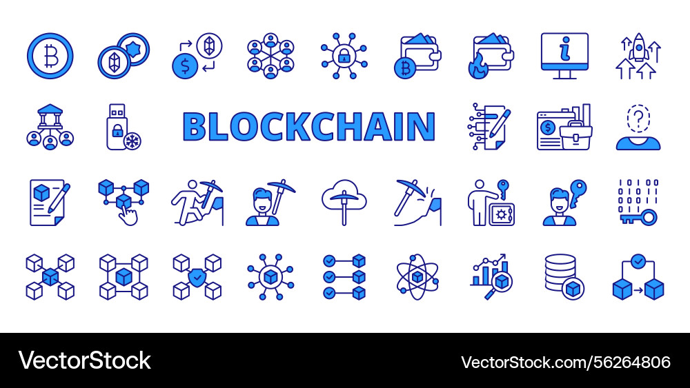 Blockchain icons in line design blue Vector Image