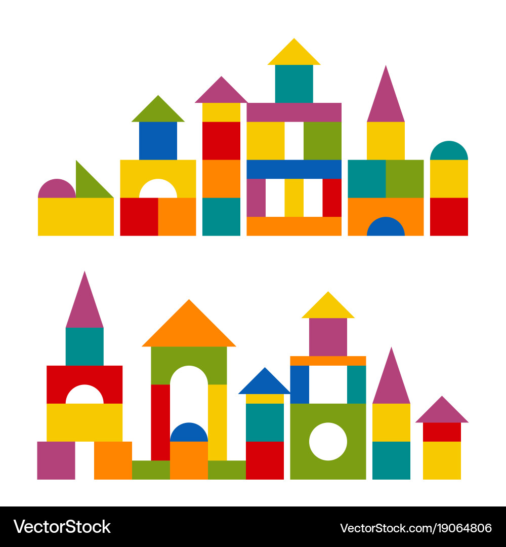 Bunte Block-Gebäude Set Vektorbild