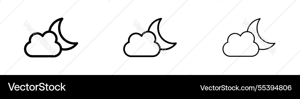 Cloud moon icons in three different stroke lines Vector Image