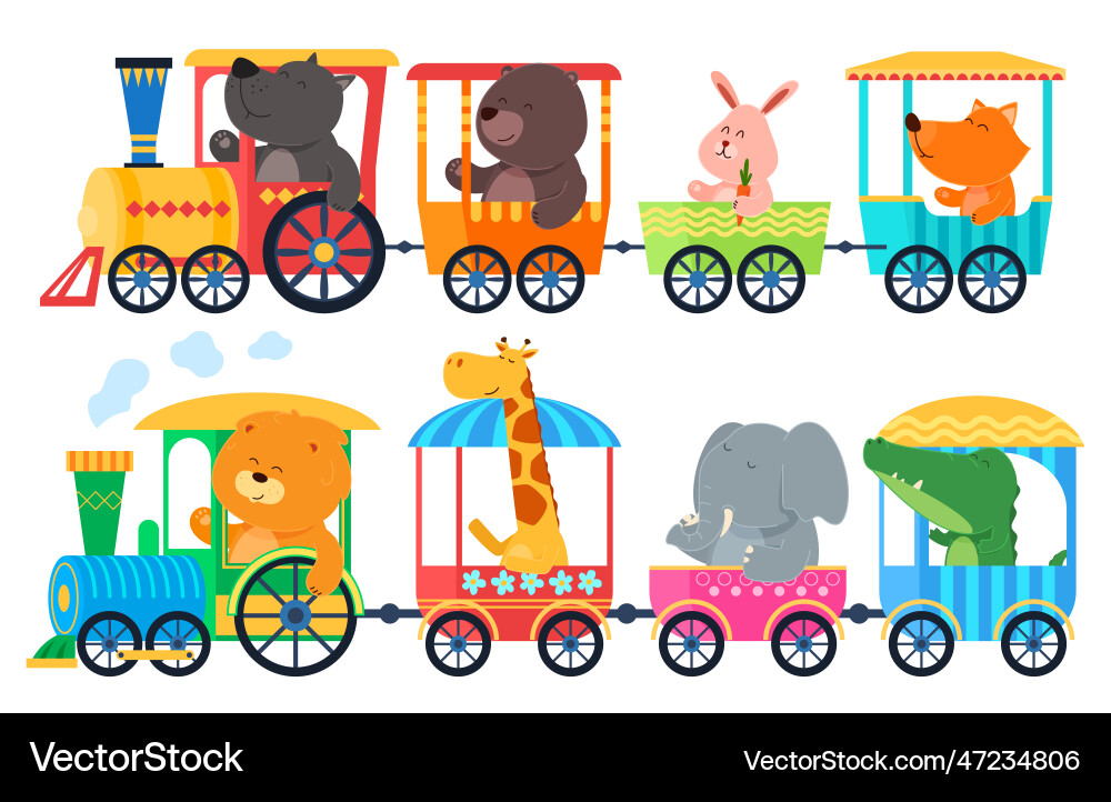 Cute Children Train with Animals Royalty Free Vector Image