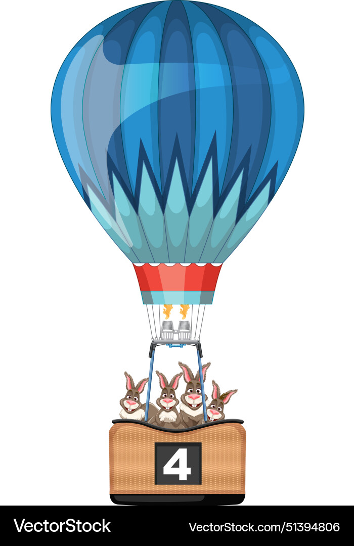Four rabbits enjoying a balloon flight together Vector Image