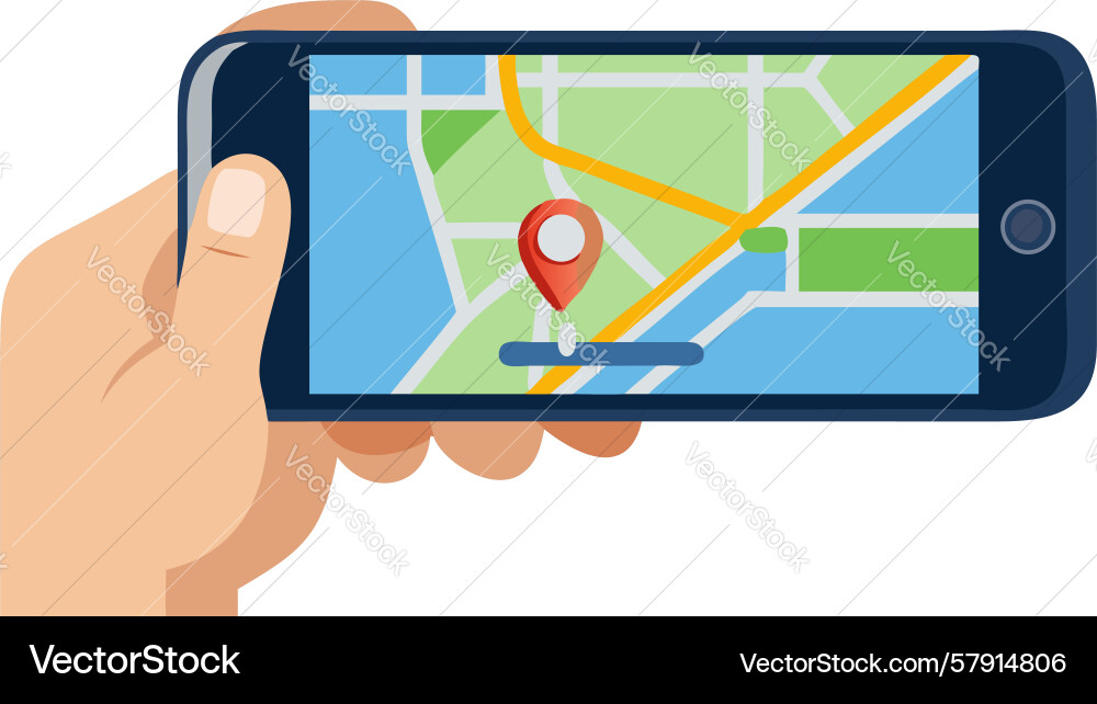 Hand holding phone with map app gps navigation Vector Image