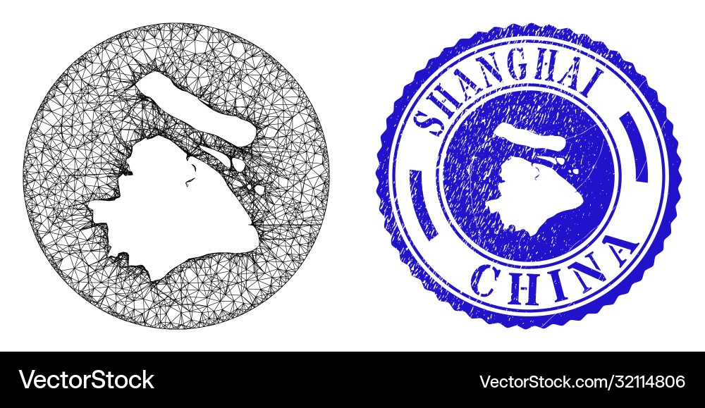 Mesh net inverted shanghai city map and scratched Vector Image