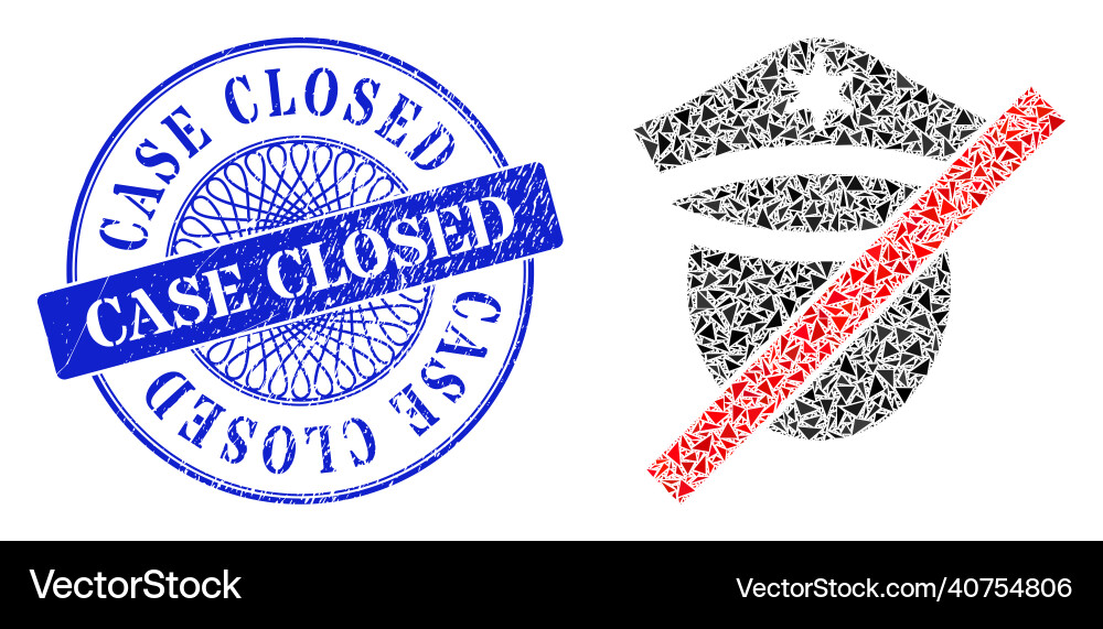 Scratched case closed badge and triangle Scratched case closed badge and triangle Vector Image