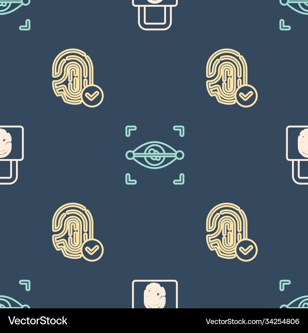 Set line fingerprint with lock and eye scan Set line fingerprint with lock and eye scan vector image