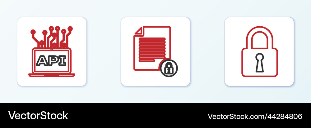 Set line lock computer api interface and document Set line lock computer api interface and document vector image
