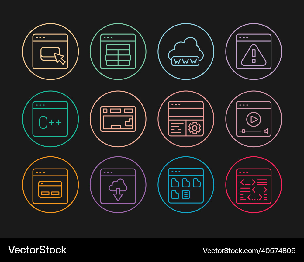 Set line software online play video web Set line software online play video web vector image