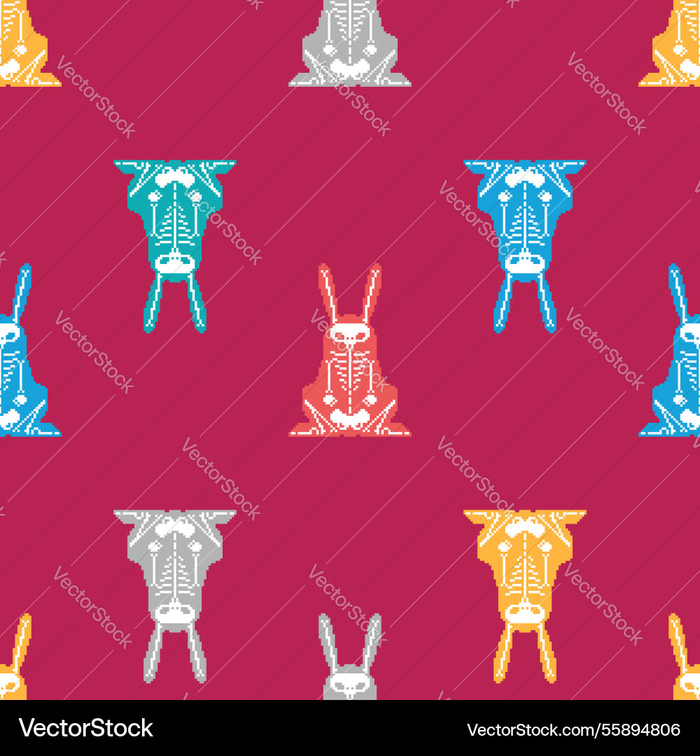 Skeleton rabbit pixel art pattern seamless 8 bit Skeleton rabbit pixel art pattern seamless 8 bit vector image