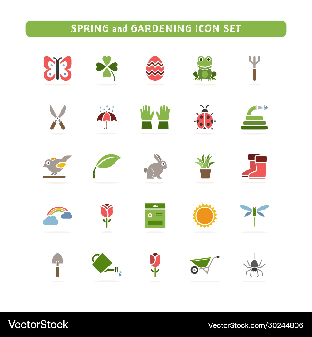 Spring and gardening color icon set with shadow vector image