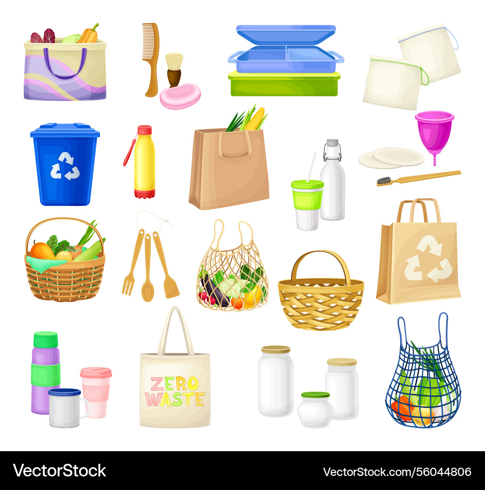 Zero waste object and reusable product set Zero waste object and reusable product set vector image