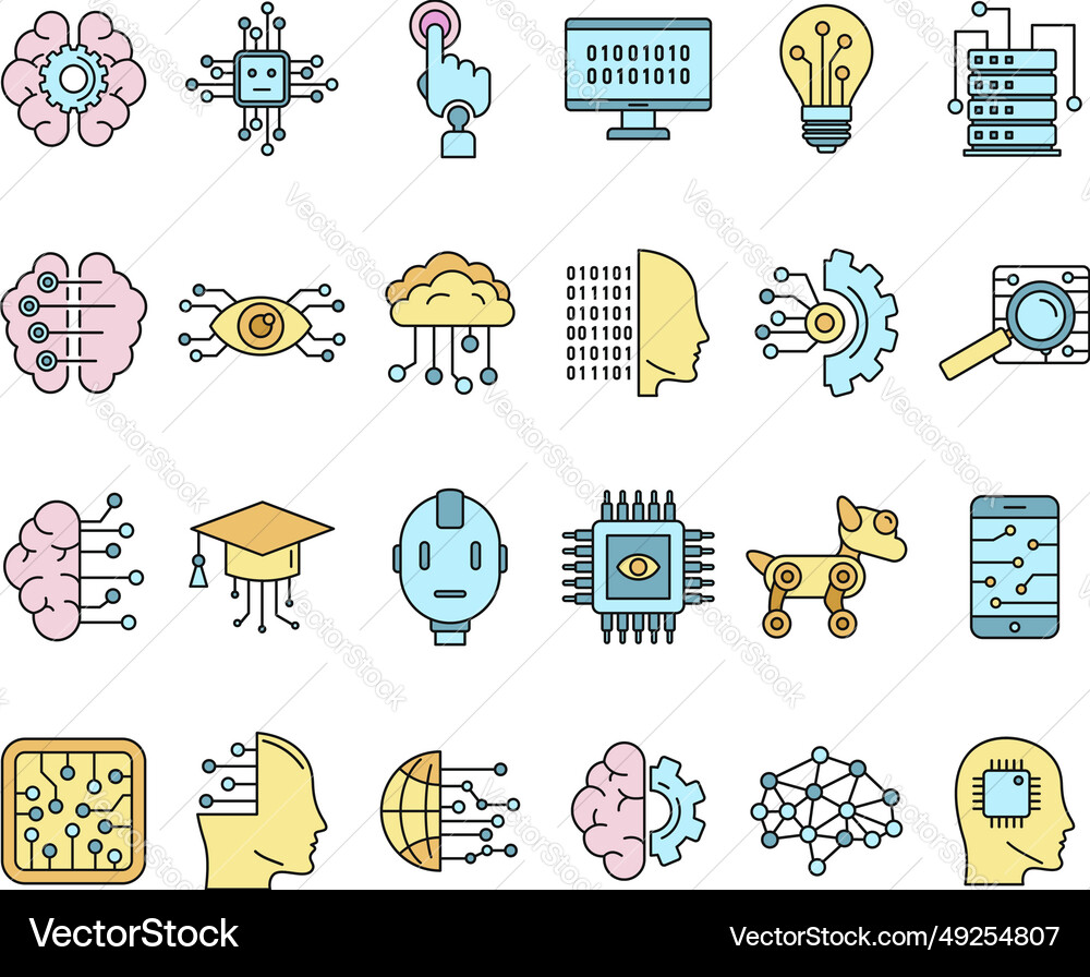 Artificial intelligence system icons set Artificial intelligence system icons set vector image