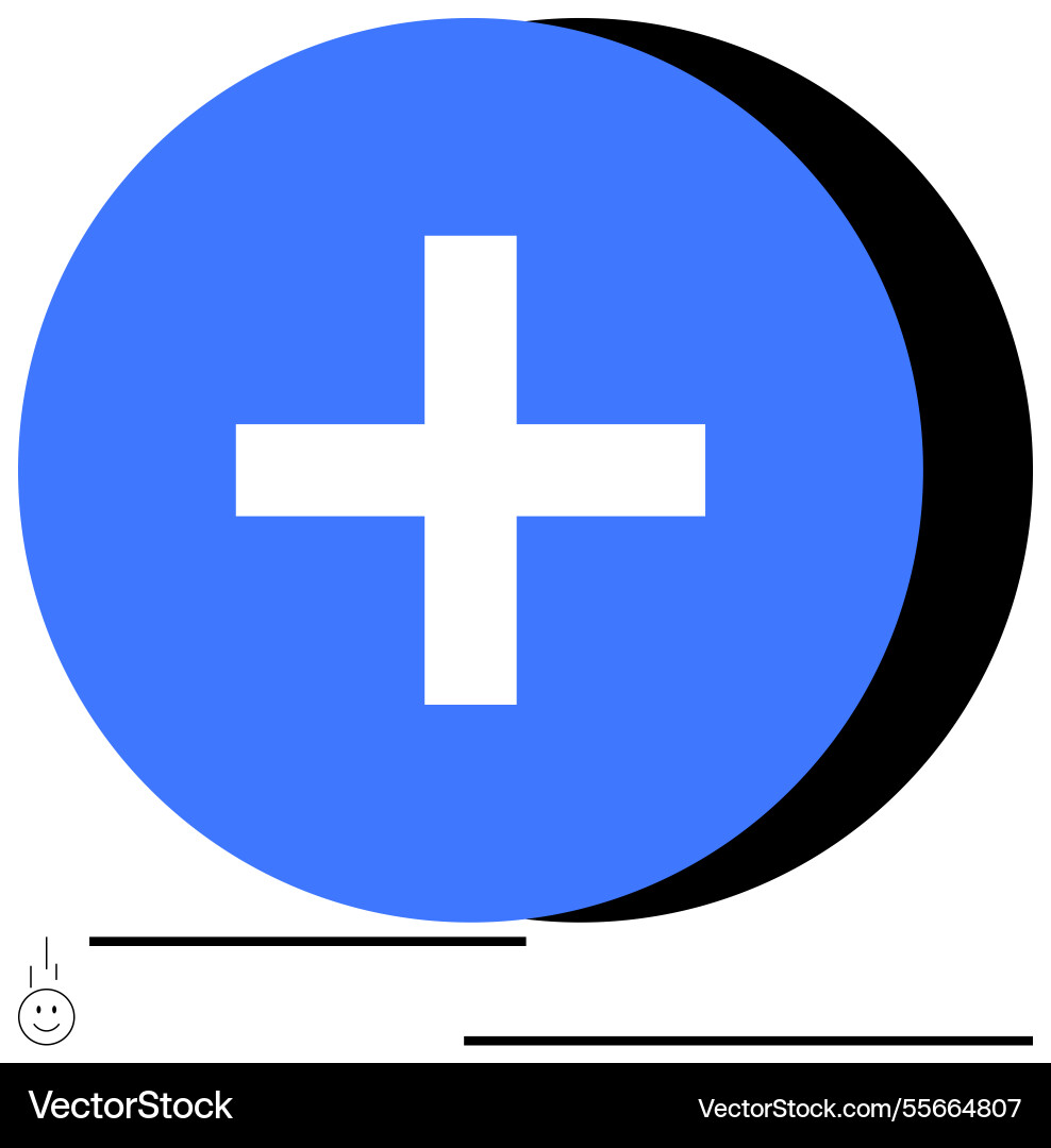Blue circular plus sign with shadow creating Vector Image