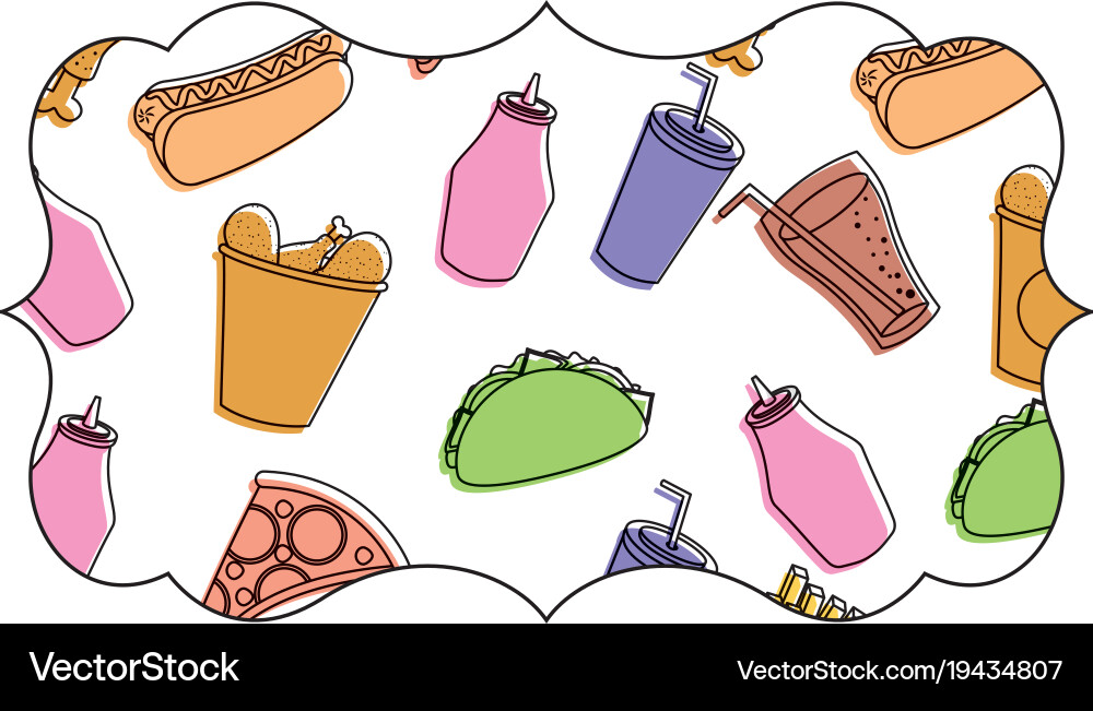 Frame with fast food pattern background Vector Image