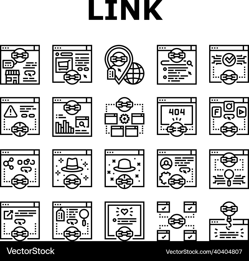 Link building and optimization icons set vector image