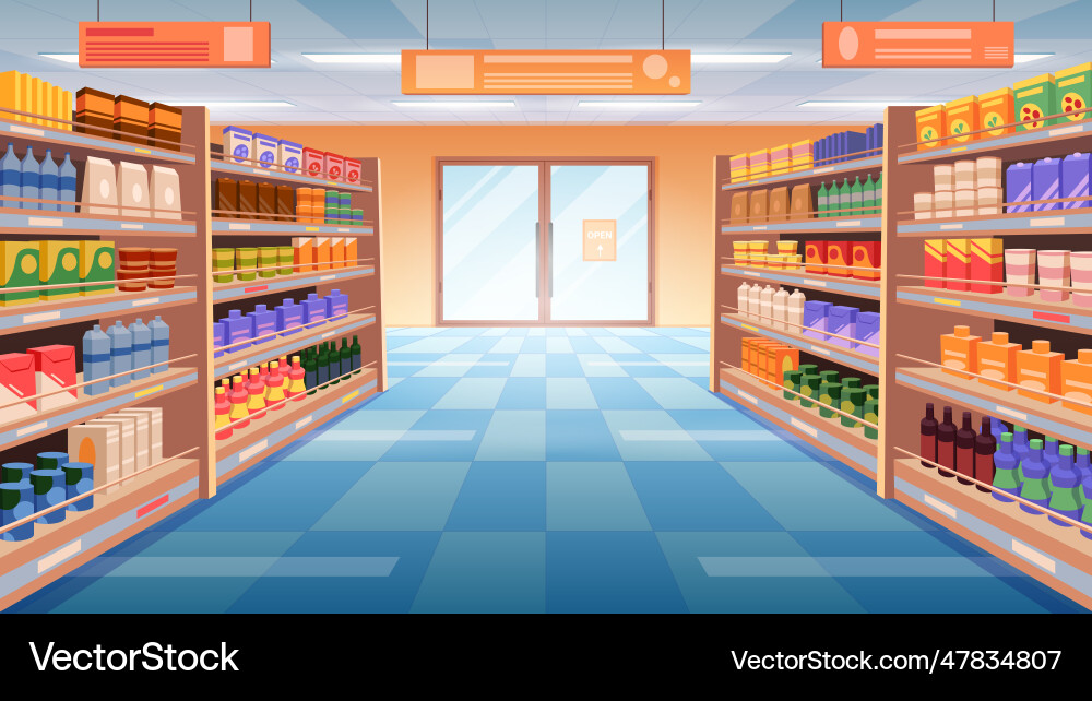 Perspective view of supermarket grocery store Perspective view of supermarket grocery store vector image