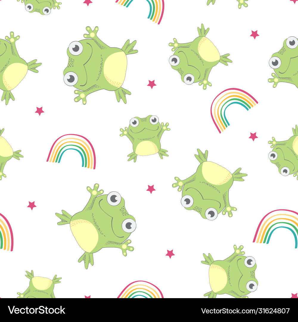 Seamless pattern with frog and rainbow Vector Image