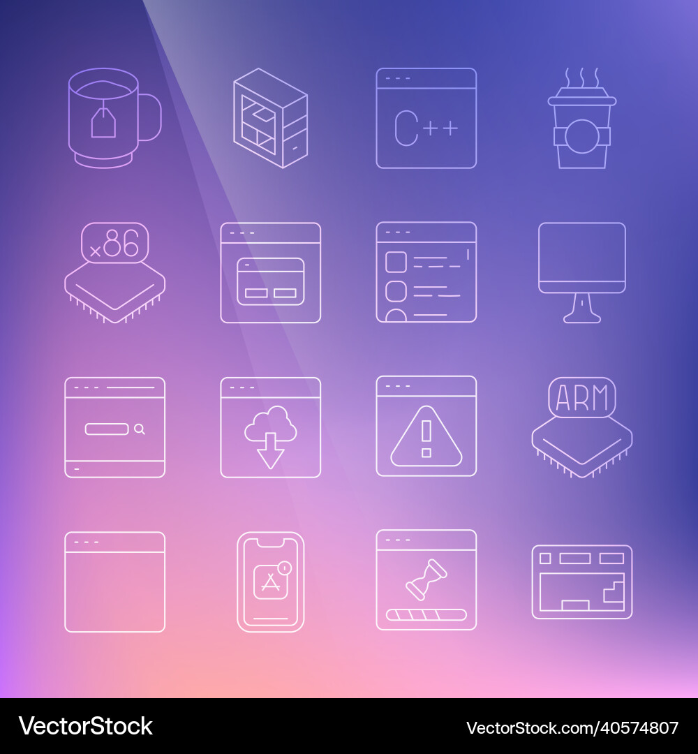 Set line keyboard processor computer monitor Set line keyboard processor computer monitor vector image