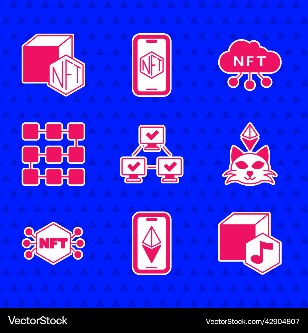 Set nft blockchain technology ethereum eth Vector Image