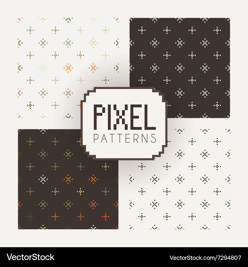 Set of seamless patterns pixel elements vector image