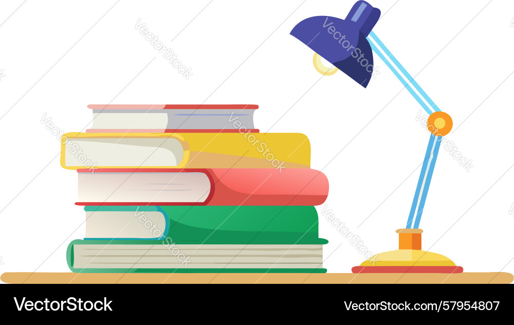 Study Setup with Books and Lamp Vector Image