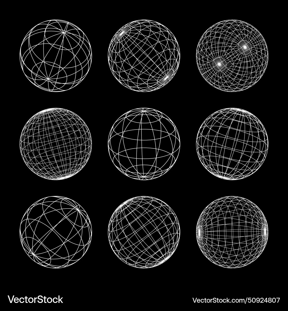 Wireframe shapes lined sphere perspective mesh Wireframe shapes lined sphere perspective mesh vector image