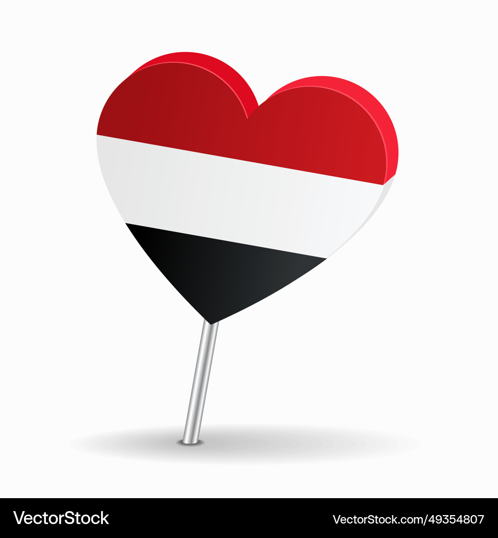 Yemeni flag heart-shaped map pointer layout Yemeni flag heart-shaped map pointer layout vector image