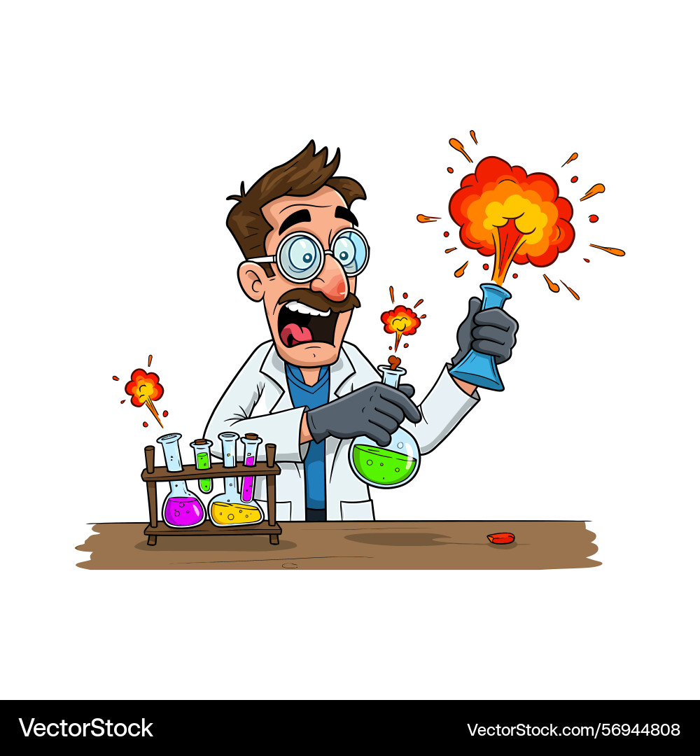 Astonished scientist clipart with exploding flask Astonished scientist clipart with exploding flask vector image