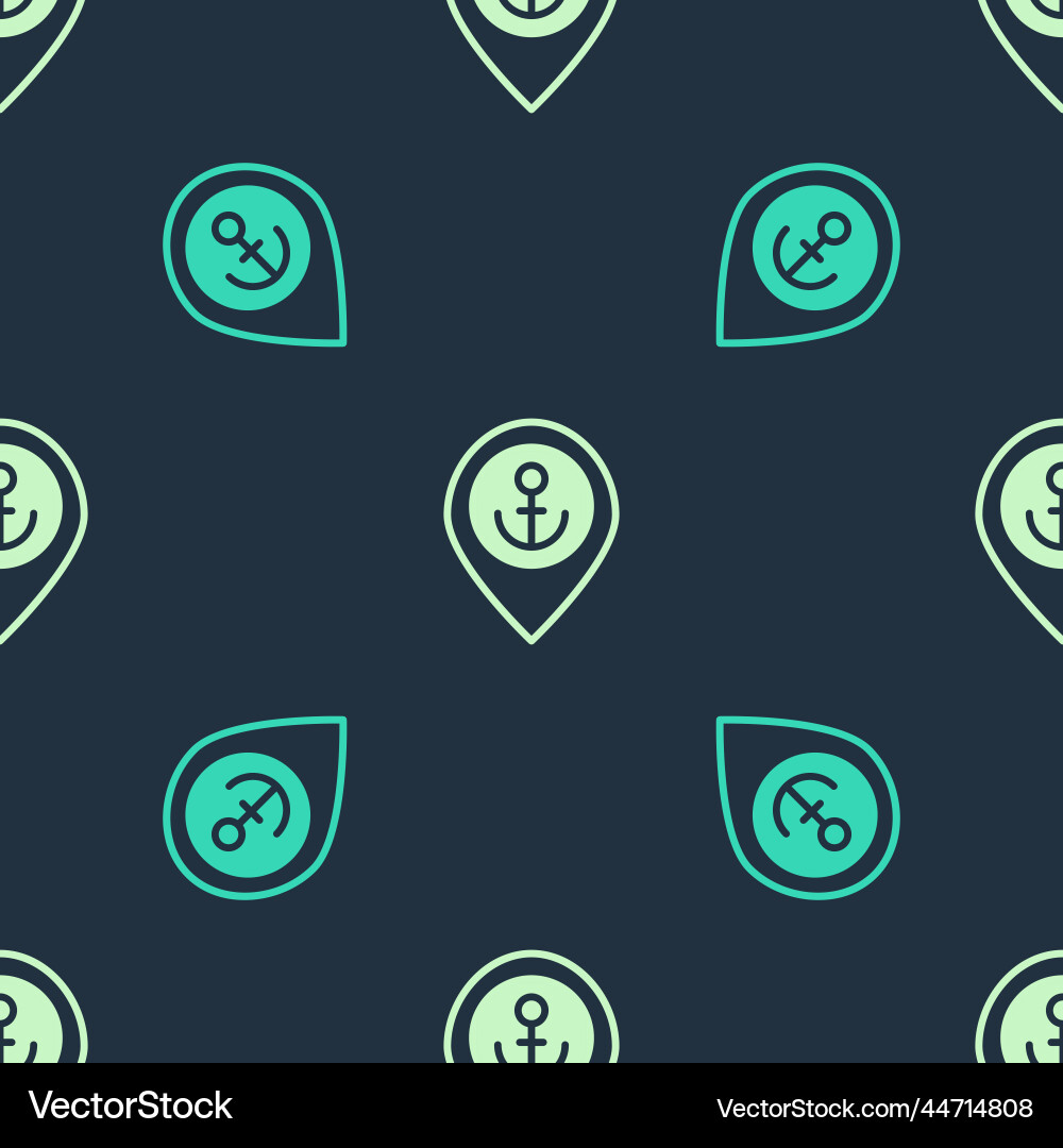 Green and beige map pointer with anchor icon Vector Image