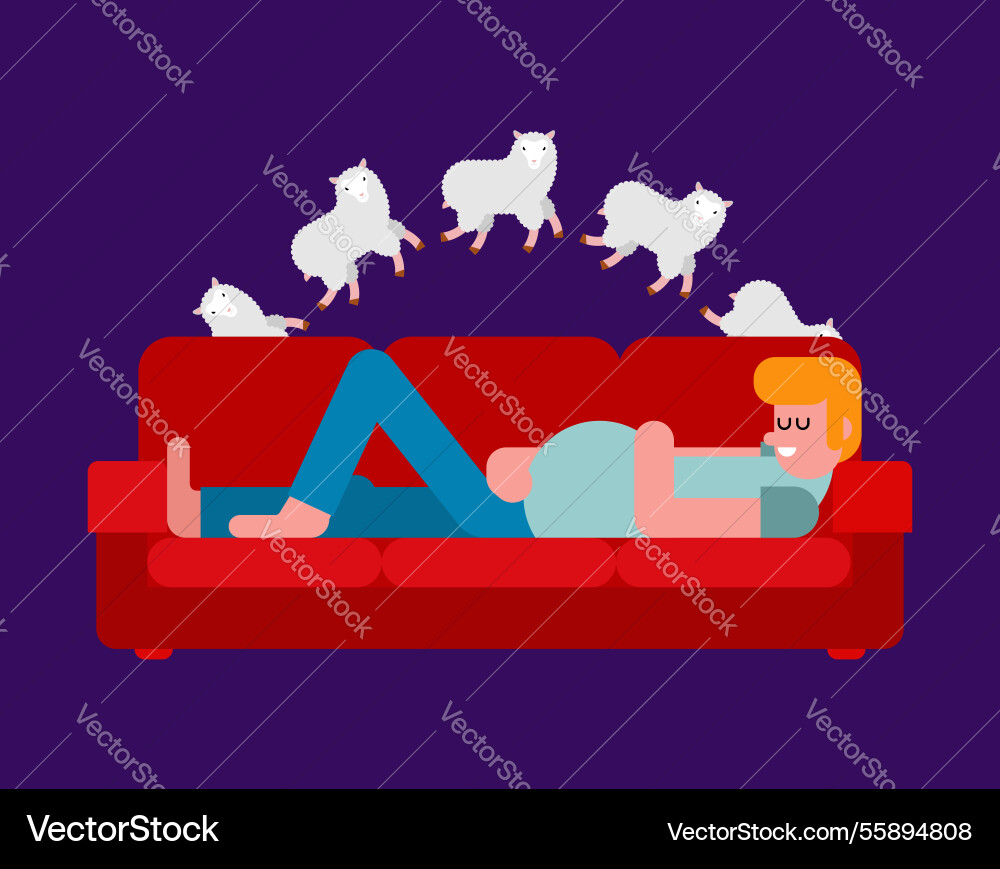 Man sleeps and counts sheep counting before Man sleeps and counts sheep counting before vector image