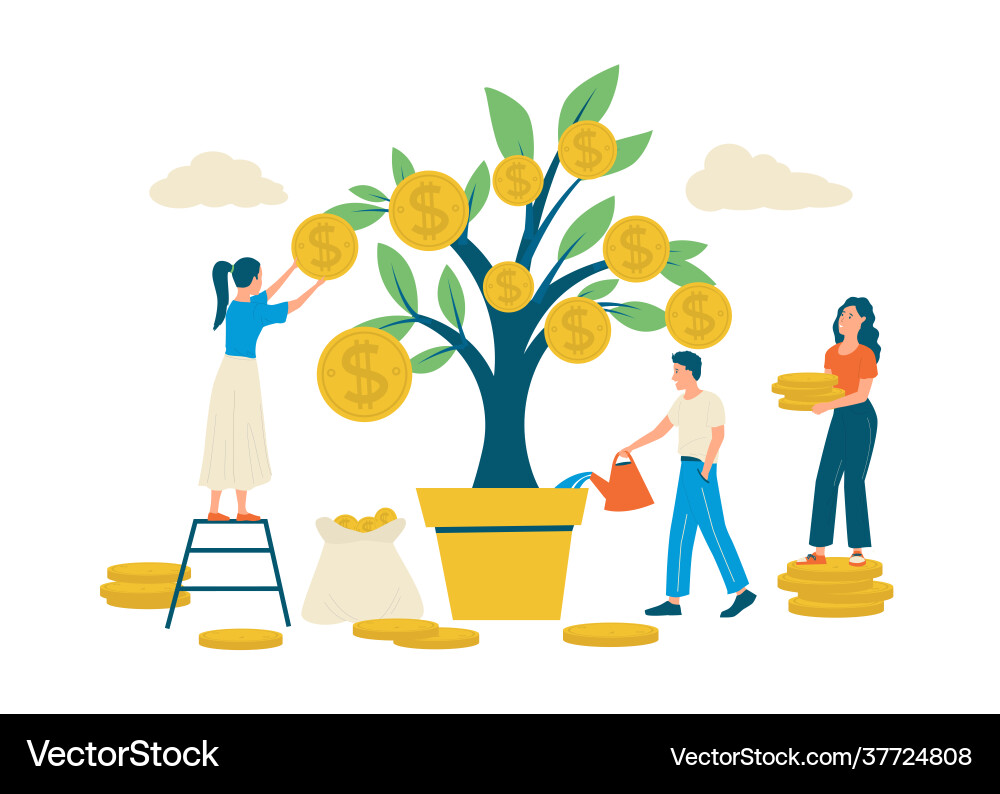 Money tree revenue growth concept people take